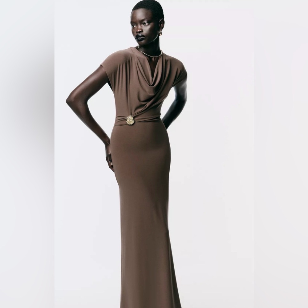 NWT Zara Elegant Brown  Dress - Picture 4 of 10